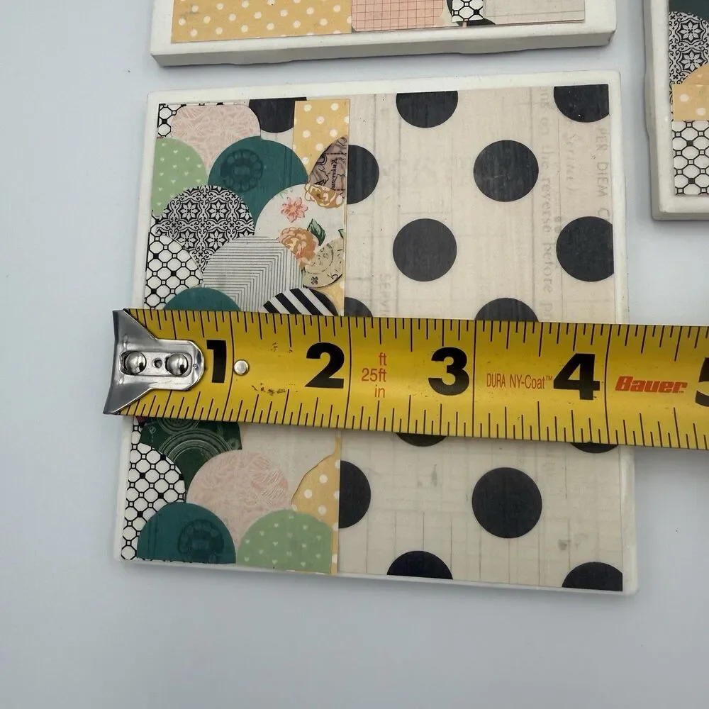 Handmade Ceramic Tile Coasters Set Of 8 Mixed Media Cottagecore Floral Polka Dot